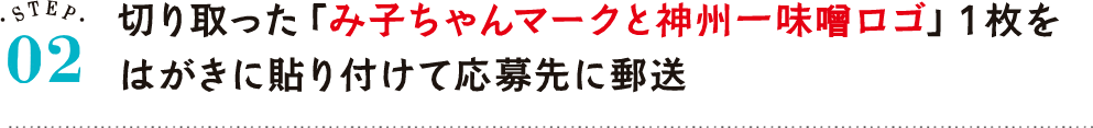 切り取った神州一味噌ロゴとみ子ちゃんをはがきに貼り付けて応募先に郵送